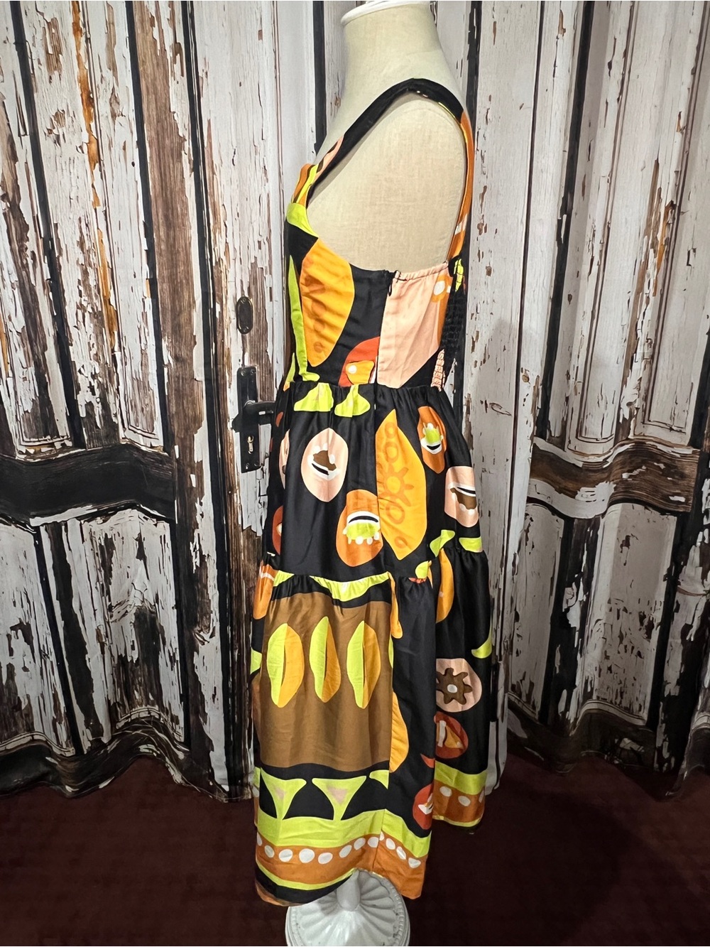entro Black Midi Dress with Neon Green and Mustard Print - Picture 3 of 8